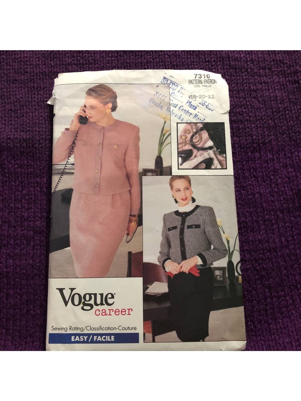 Vogue sewing pattern 7316 Womens suit pencil skirt pants sz 18 20 22